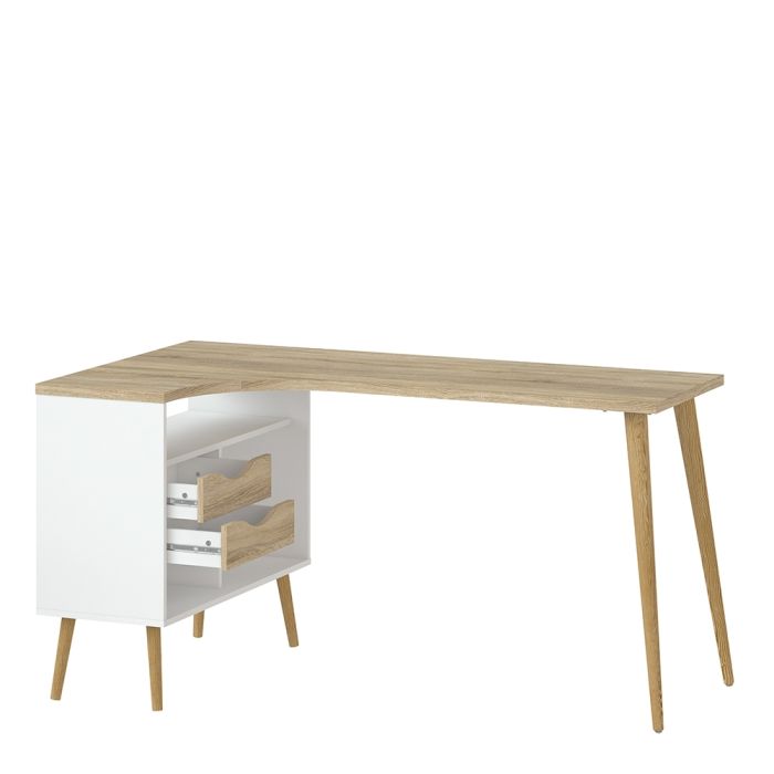 Oslo Desk 2 Drawer in White and Oak FSC Mix 70 % NC-COC-060652 - UK