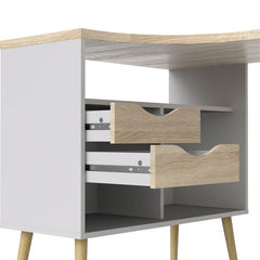 Oslo Desk 2 Drawer in White and Oak FSC Mix 70 % NC-COC-060652 - UK - Furniture One Shop