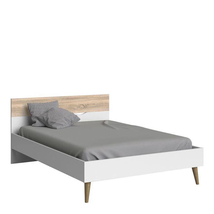Oslo Euro Double Bed (140 x 200) in White and Oak - UK