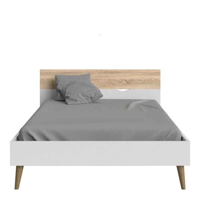 Oslo Euro Double Bed (140 x 200) in White and Oak - UK