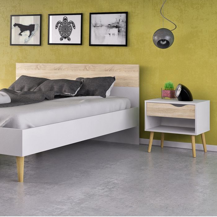 Oslo Euro Double Bed (140 x 200) in White and Oak - UK