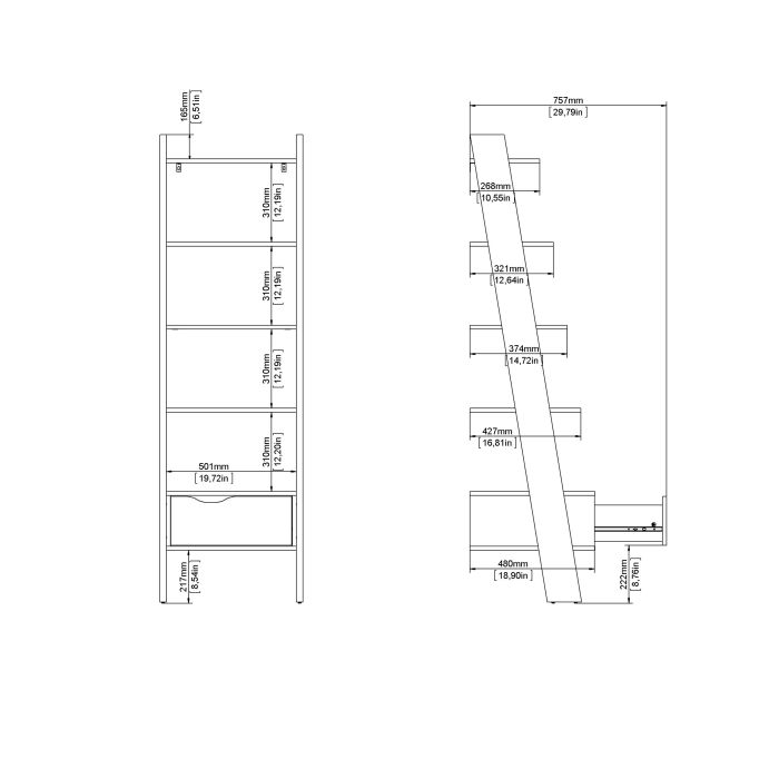 Oslo Leaning Bookcase 1 Drawer in White and Oak FSC Mix 70 % NC-COC-060652 - UK