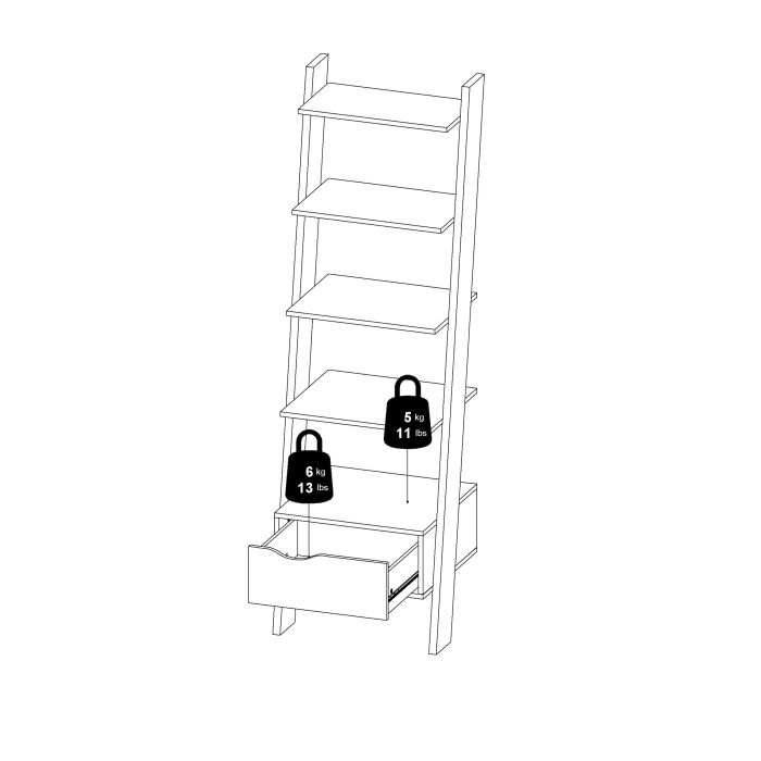Oslo Leaning Bookcase 1 Drawer in White and Oak FSC Mix 70 % NC-COC-060652 - UK
