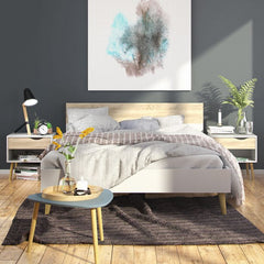 Oslo Package - Bedside 1 Drawer + Chest of 5 Drawers (2+3) + Wardrobe 2 Doors 2 Drawers in White and Oak - UK - Furniture One Shop