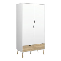 Oslo Package - Bedside 1 Drawer + Chest of 5 Drawers (2+3) + Wardrobe 2 Doors 2 Drawers in White and Oak - UK - Furniture One Shop