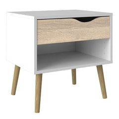 Oslo Package - Bedside 1 Drawer + Chest of 5 Drawers (2+3) + Wardrobe 3 Doors 3 Drawers in White and Oak - UK