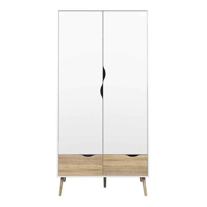 Oslo Wardrobe 2 Doors 2 Drawers in White and Oak - UK