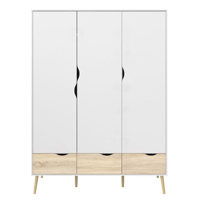 Oslo Wardrobe with 3 Doors 3 Drawers in White and Oak - UK
