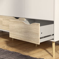 Oslo Wardrobe with 3 Doors 3 Drawers in White and Oak - UK