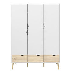Oslo Wardrobe with 3 Doors 3 Drawers in White and Oak - UK