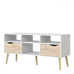 Oslo Wide TV Unit with 2 Drawers 4 Shelves in White and Oak - UK