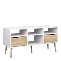 Oslo Wide TV Unit with 2 Drawers 4 Shelves in White and Oak - UK