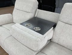 Owen Electric Recliner Sofa In Beige Fabric 3 Seater with Wireless Charging & Console