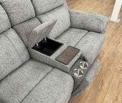 Owen Electric Recliner Sofa In Grey Fabric 2 Seater with Wireless Charging