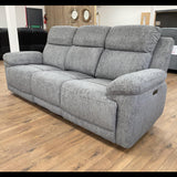 Owen Electric Recliner Sofa In Grey Fabric 3 Seater with Wireless Charging & Console