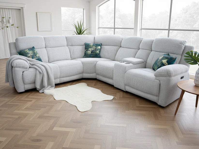 Owen Fabric Electric Recliner Corner Sofa In Beige