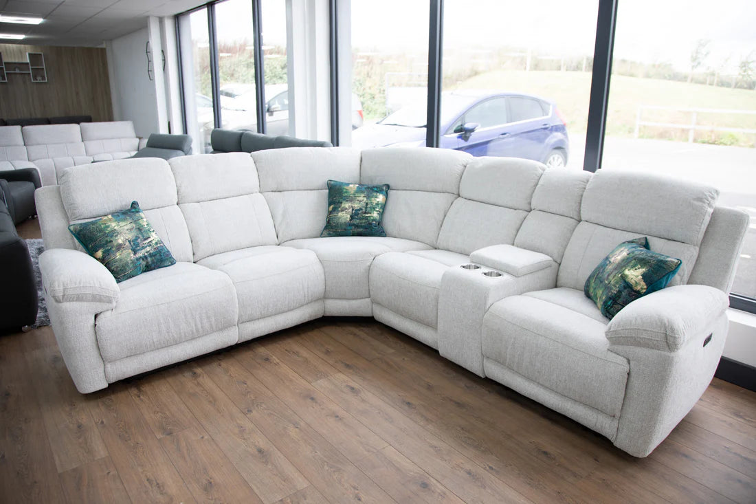Owen Fabric Electric Recliner Corner Sofa In Beige