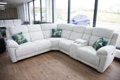 Owen Fabric Electric Recliner Corner Sofa In Beige