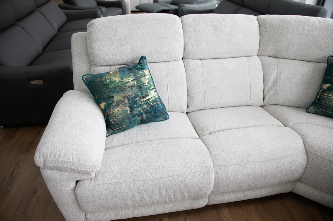 Owen Fabric Electric Recliner Corner Sofa In Beige