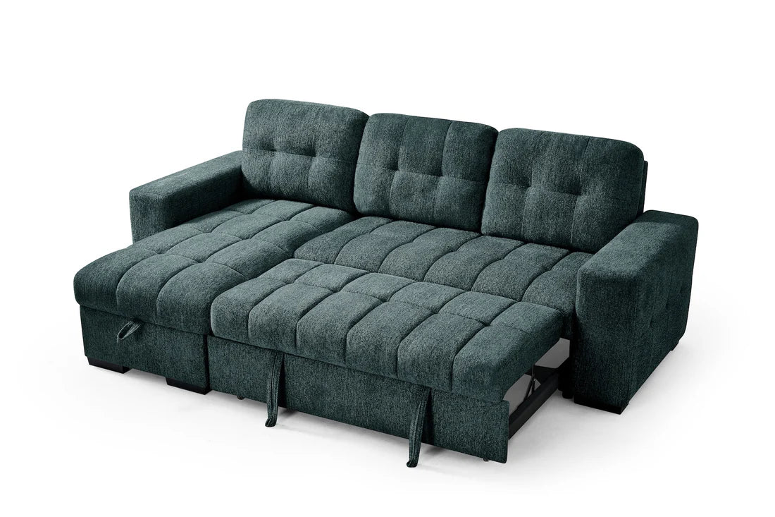 Palermo Universal Corner Sofa Bed In Blue Fabric with Storage