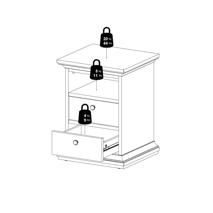Paris Bedside 2 Drawers in Matt Grey - UK