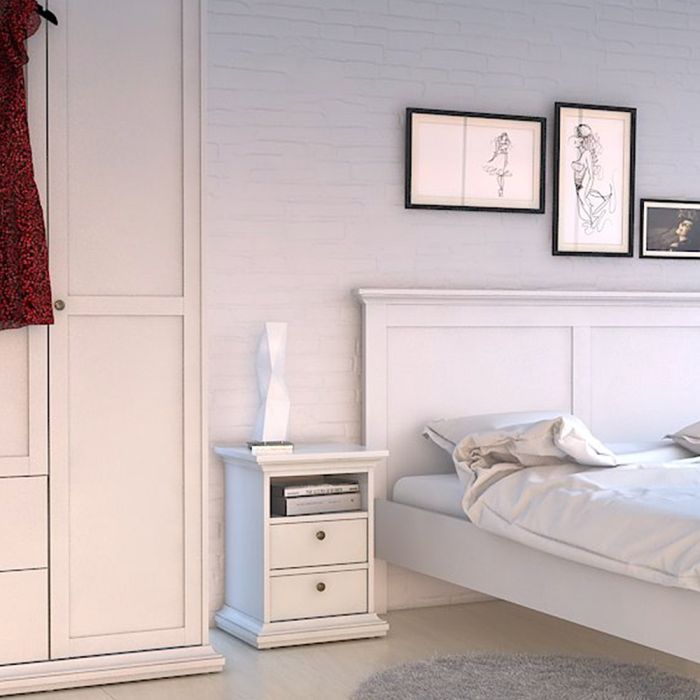 Paris Bedside 2 Drawers in White - UK