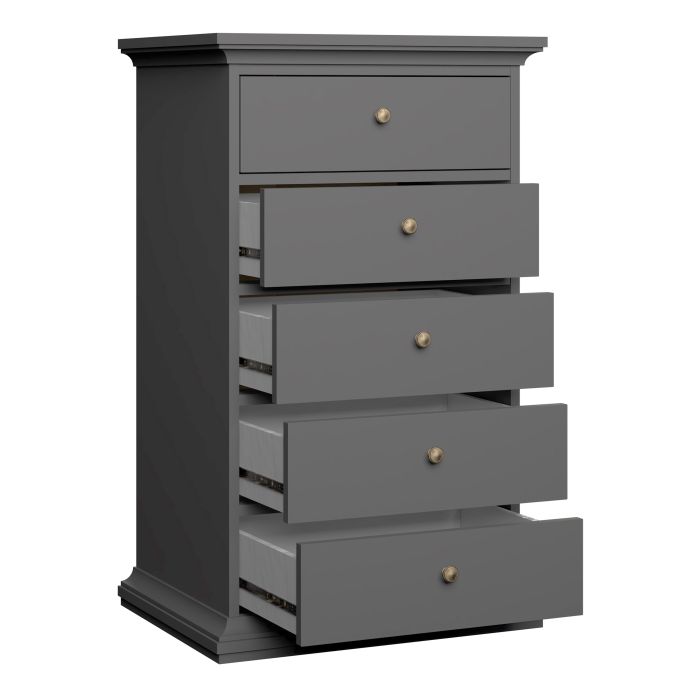 Paris Chest 5 drawers in Matt Grey - UK