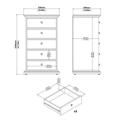 Paris Chest 5 drawers in Matt Grey - UK - Furniture One Shop