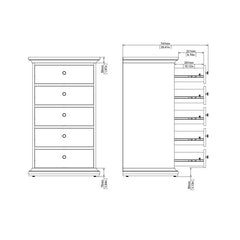 Paris Chest 5 drawers in Matt Grey - UK - Furniture One Shop