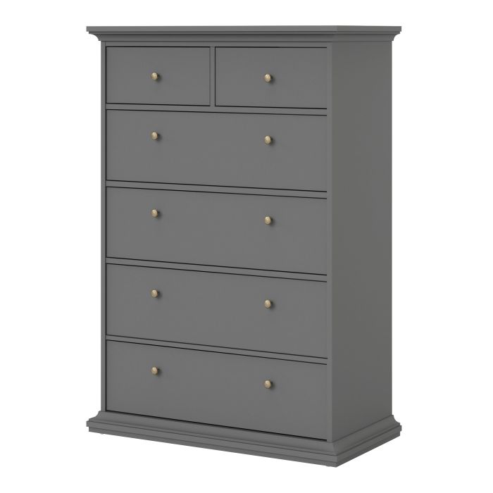 Paris Chest of 6 Drawers in Matt Grey - UK