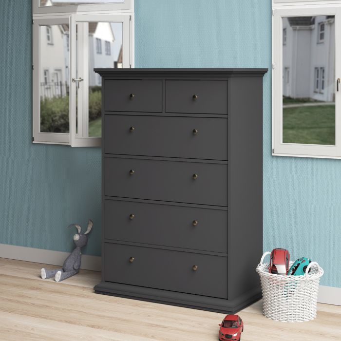 Paris Chest of 6 Drawers in Matt Grey - UK
