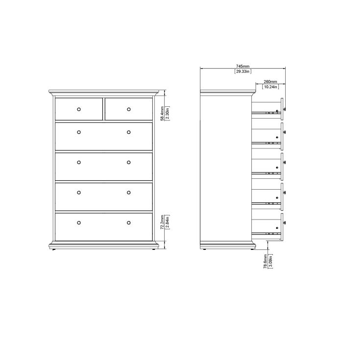 Paris Chest of 6 Drawers in White - UK