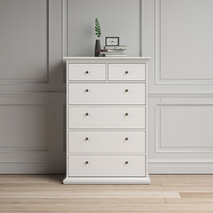 Paris Chest of 6 Drawers in White - UK