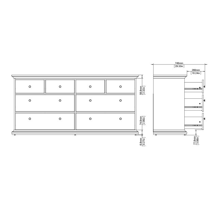 Paris Chest of 8 Drawers in Matt Grey - UK