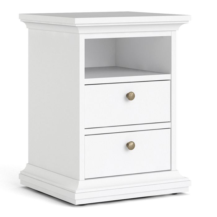 Paris Package - Bedside 2 Drawers in + Chest of 4 Drawers + Wardrobe with 2 Doors White - UK