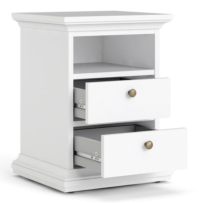 Paris Package - Bedside 2 Drawers in + Chest of 4 Drawers + Wardrobe with 2 Doors White - UK