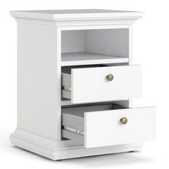Paris Package - Bedside 2 Drawers in + Chest of 4 Drawers + Wardrobe with 2 Doors White - UK