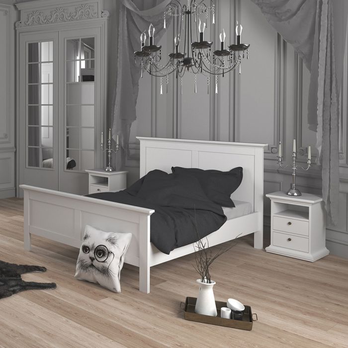 Paris Package - Bedside 2 Drawers in + Chest of 4 Drawers + Wardrobe with 2 Doors White - UK