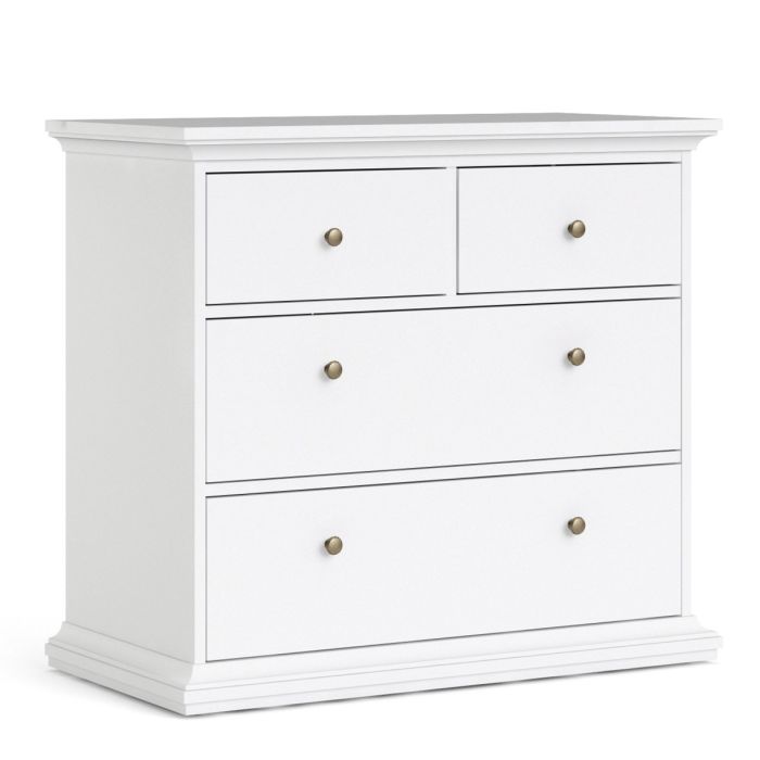 Paris Package - Bedside 2 Drawers in + Chest of 4 Drawers + Wardrobe with 2 Doors White - UK