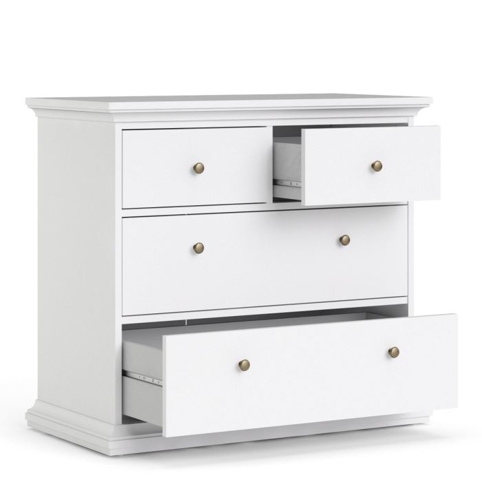 Paris Package - Bedside 2 Drawers in + Chest of 4 Drawers + Wardrobe with 2 Doors White - UK