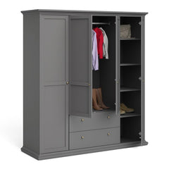 Paris Wardrobe with 4 Doors and 2 Drawers in Matt Grey - UK - Furniture One Shop