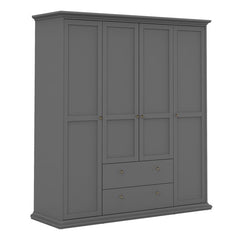 Paris Wardrobe with 4 Doors and 2 Drawers in Matt Grey - UK - Furniture One Shop