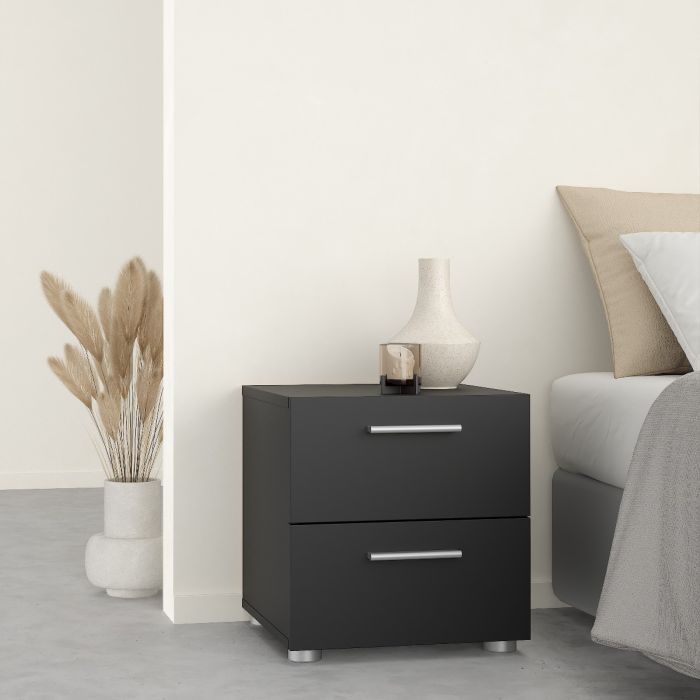 Pepe Package - Bedside 2 Drawers + Chest of 4 Drawers + Wardrobe with 2 doors in Black - UK