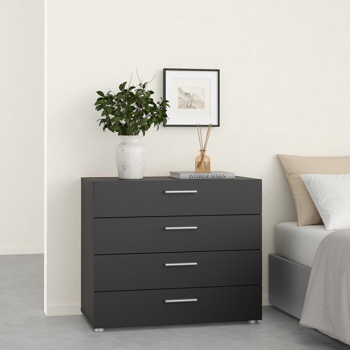 Pepe Package - Bedside 2 Drawers + Chest of 4 Drawers + Wardrobe with 2 doors in Black - UK