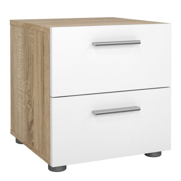 Pepe Package - Bedside 2 Drawers + Chest of 4 Drawers + Wardrobe with 2 doors in Oak with White High Gloss - UK