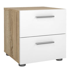Pepe Package - Bedside 2 Drawers + Chest of 4 Drawers + Wardrobe with 2 doors in Oak with White High Gloss - UK