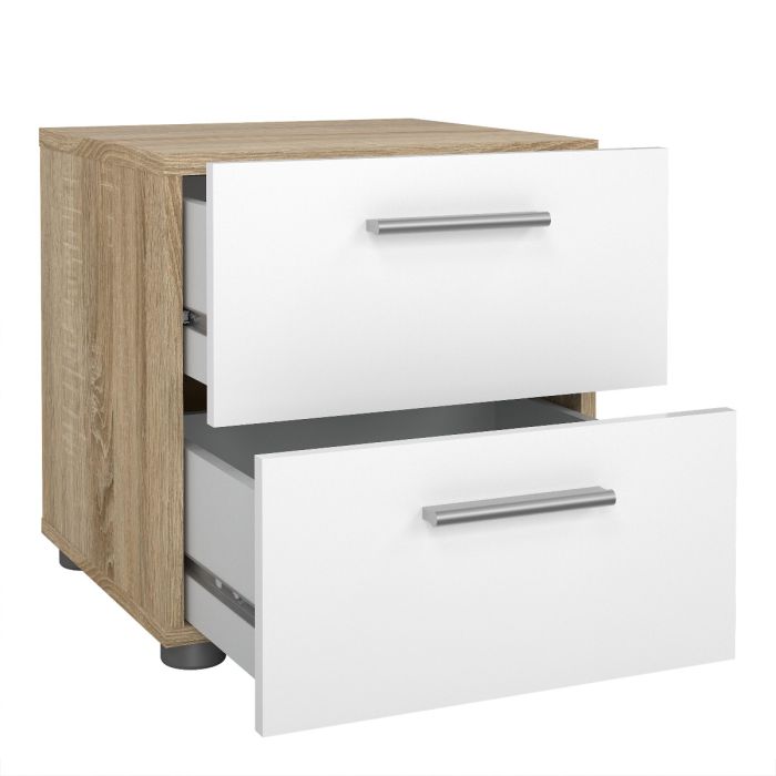 Pepe Package - Bedside 2 Drawers + Chest of 4 Drawers + Wardrobe with 2 doors in Oak with White High Gloss - UK