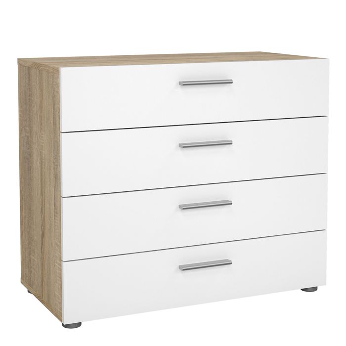 Pepe Package - Bedside 2 Drawers + Chest of 4 Drawers + Wardrobe with 2 doors in Oak with White High Gloss - UK
