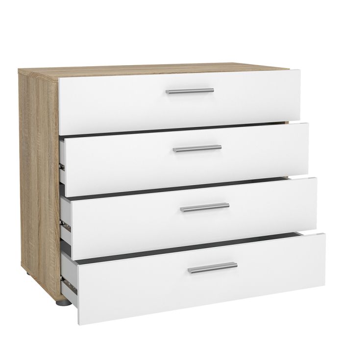 Pepe Package - Bedside 2 Drawers + Chest of 4 Drawers + Wardrobe with 2 doors in Oak with White High Gloss - UK