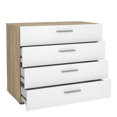 Pepe Package - Bedside 2 Drawers + Chest of 4 Drawers + Wardrobe with 2 doors in Oak with White High Gloss - UK